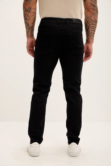 Men's Slim 5-Pocket Cotton Jeans - Jet Black | Ron Tomson