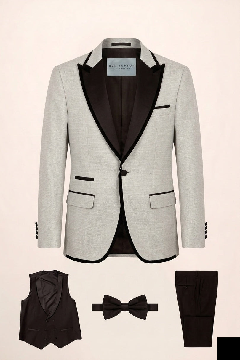 Ron Tomson Contrast Trim Peak Lapel Tuxedo Set - Grey