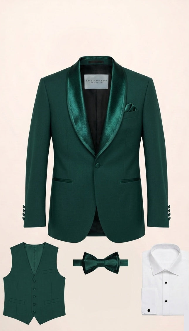 Ron Tomson Velvet Lapel Shawl Tuxedo Set - Black