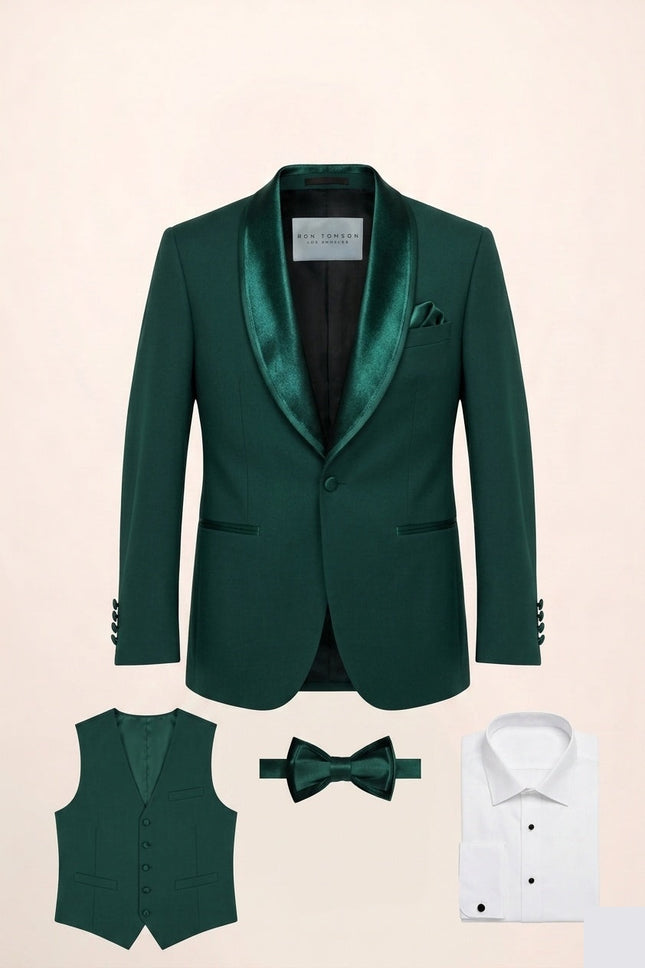 Ron Tomson Velvet Lapel Shawl Tuxedo Set - Black