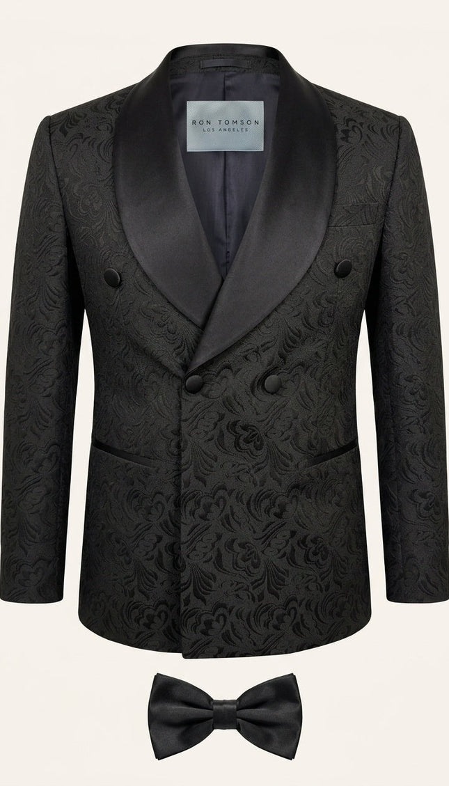 Ron Tomson Shawl Lapel Brocade Tuxedo Jacket - Black