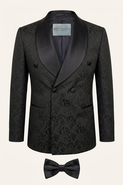 Ron Tomson Shawl Lapel Brocade Tuxedo Jacket - Black