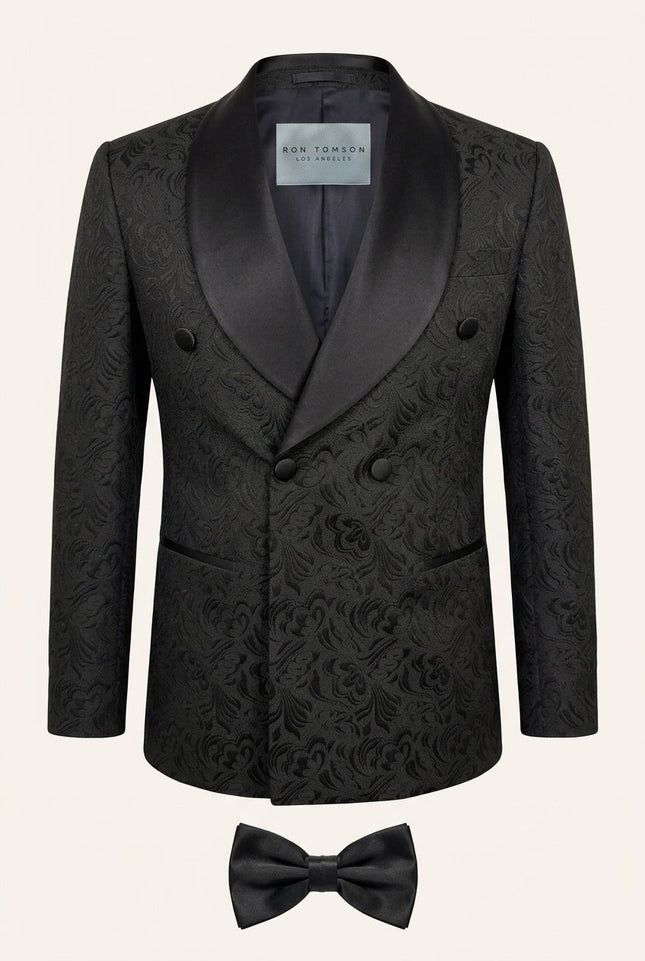 Ron Tomson Shawl Lapel Brocade Tuxedo Jacket - Black