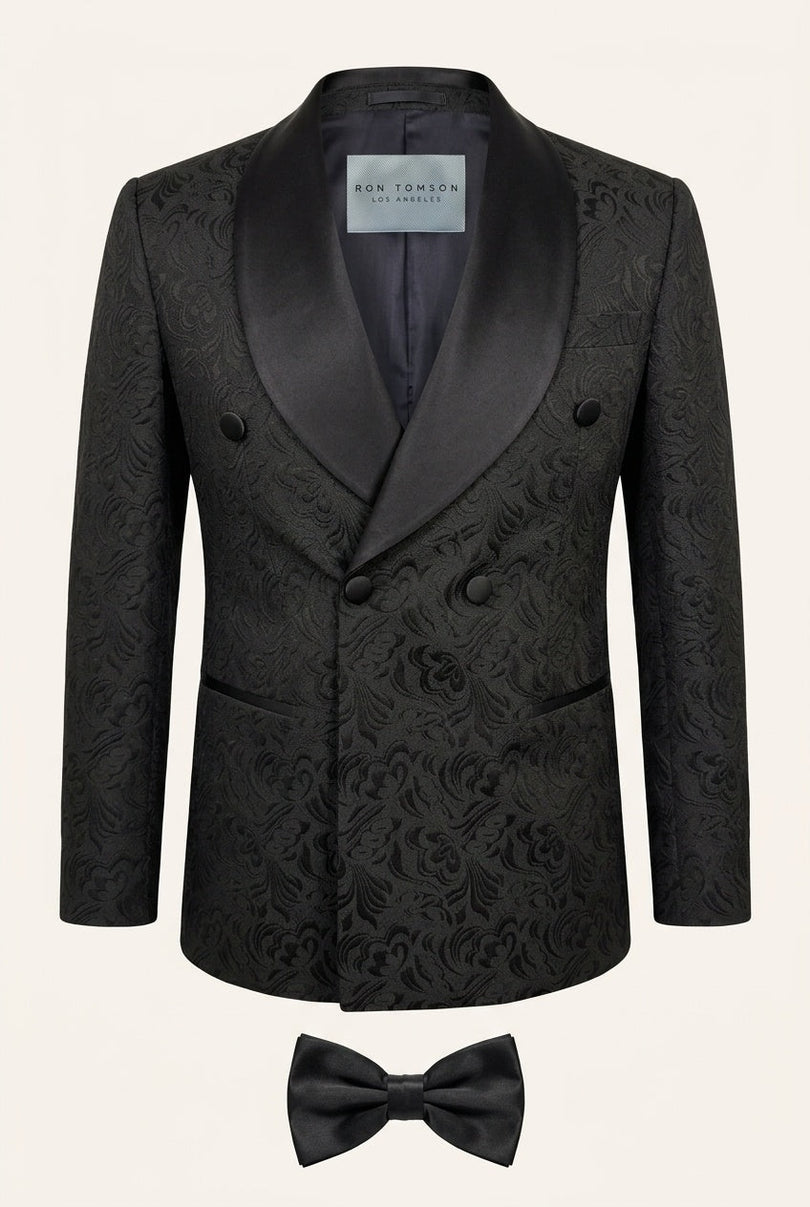 Ron Tomson Shawl Lapel Brocade Tuxedo Jacket - Black