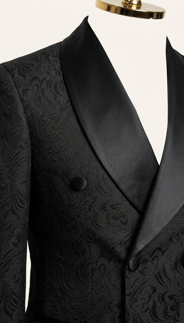 Ron Tomson Shawl Lapel Brocade Tuxedo Jacket - Black