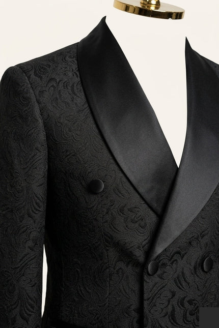 Ron Tomson Shawl Lapel Brocade Tuxedo Jacket - Black
