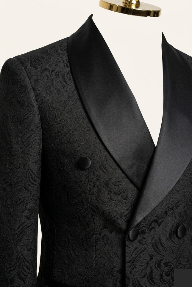 Ron Tomson Shawl Lapel Brocade Tuxedo Jacket - Black