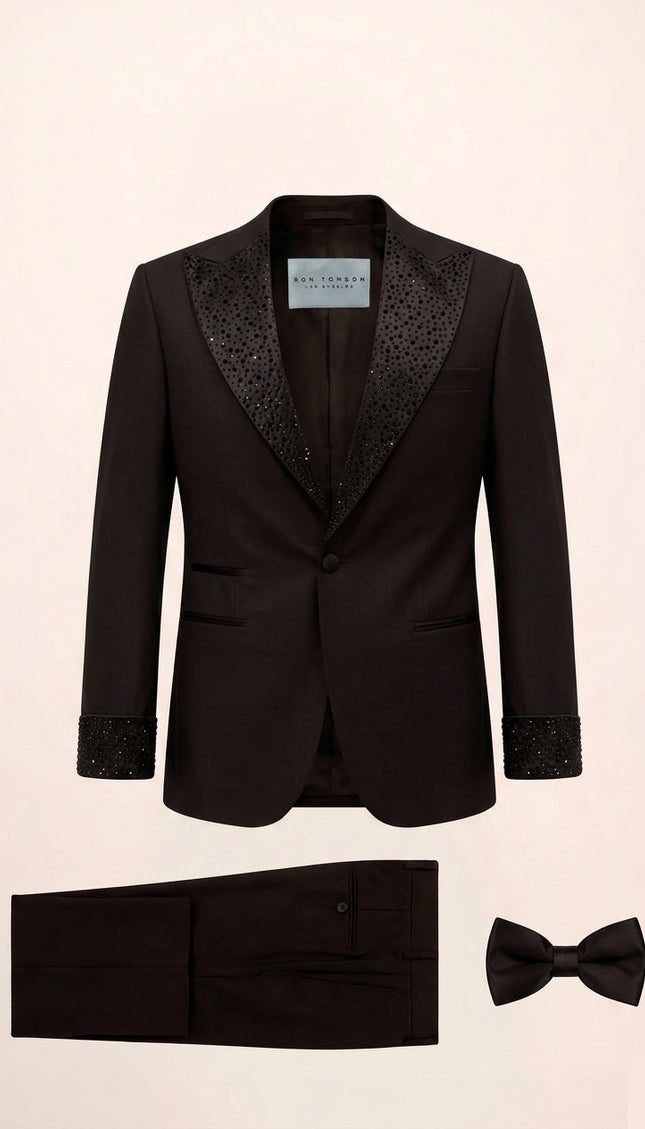Ron Tomson Crystal Peak Tuxedo Jacket - Black