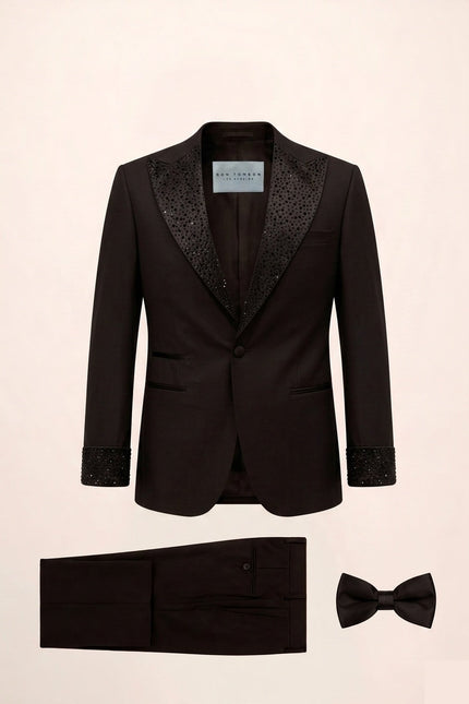 Ron Tomson Crystal Peak Tuxedo Jacket - Black