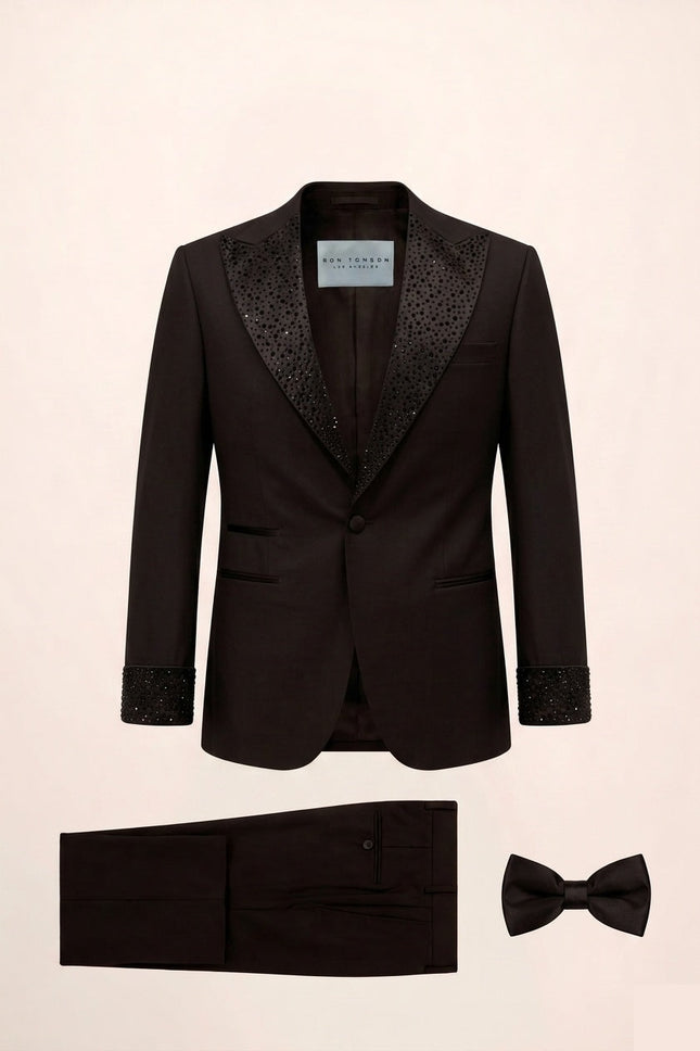 Ron Tomson Crystal Peak Tuxedo Jacket - Black