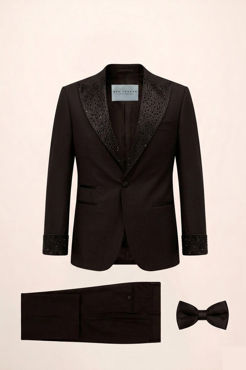 Ron Tomson Crystal Peak Tuxedo Jacket - Black