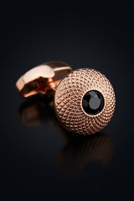 Beveled Circular Cufflinks Stud Set Rose Gold - detail