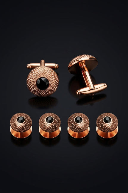 Beveled Circular Cufflinks Stud Set Rose Gold - set