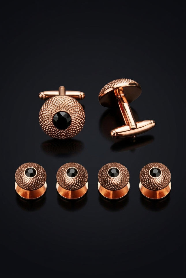 Beveled Circular Cufflinks Stud Set Rose Gold - set