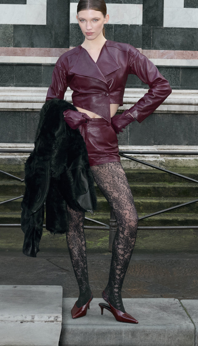 Asymmetrical Closure Short Blazer - Burgundy