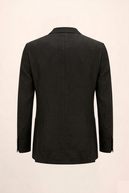 Men's Double Breasted Linen Suit - Black - Back - Ron Tomson
