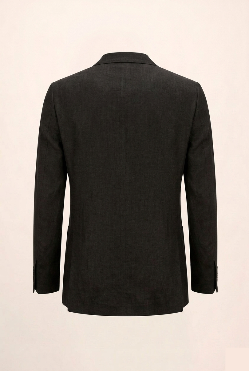 Men's Double Breasted Linen Suit - Black - Back - Ron Tomson