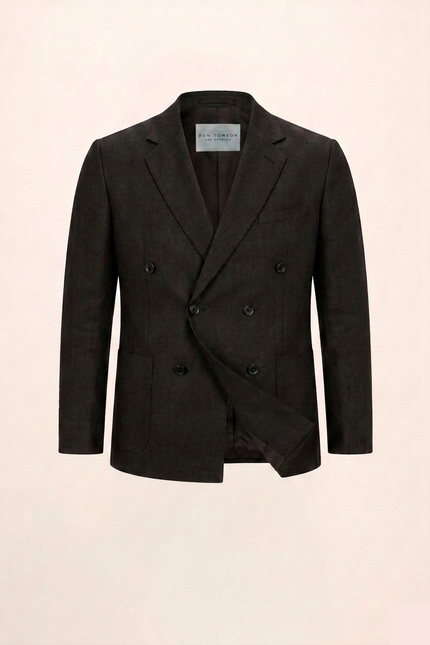 Men's Double Breasted Linen Jacket - Black - Ron Tomson