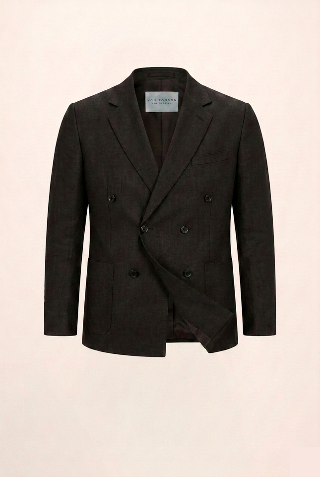 Men's Double Breasted Linen Jacket - Black - Ron Tomson