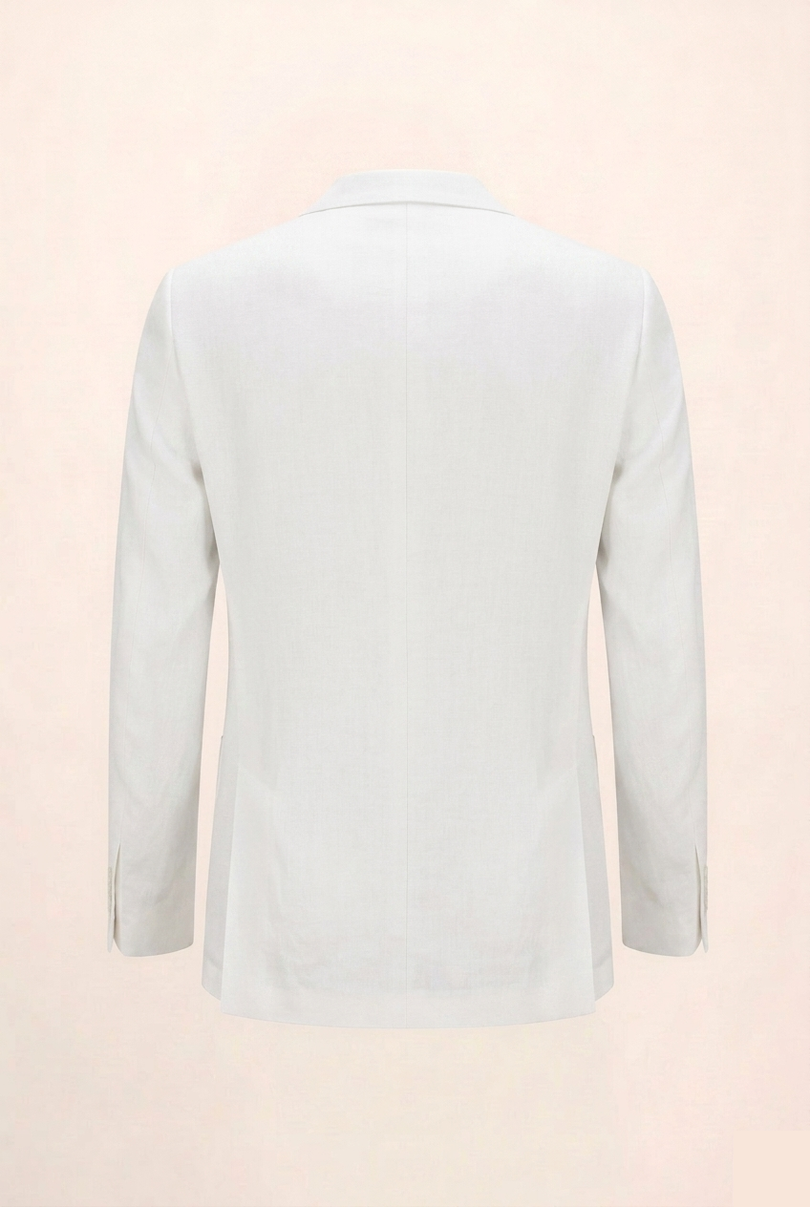 Men's Double Breasted Linen Suit - White - Back - Ron Tomson