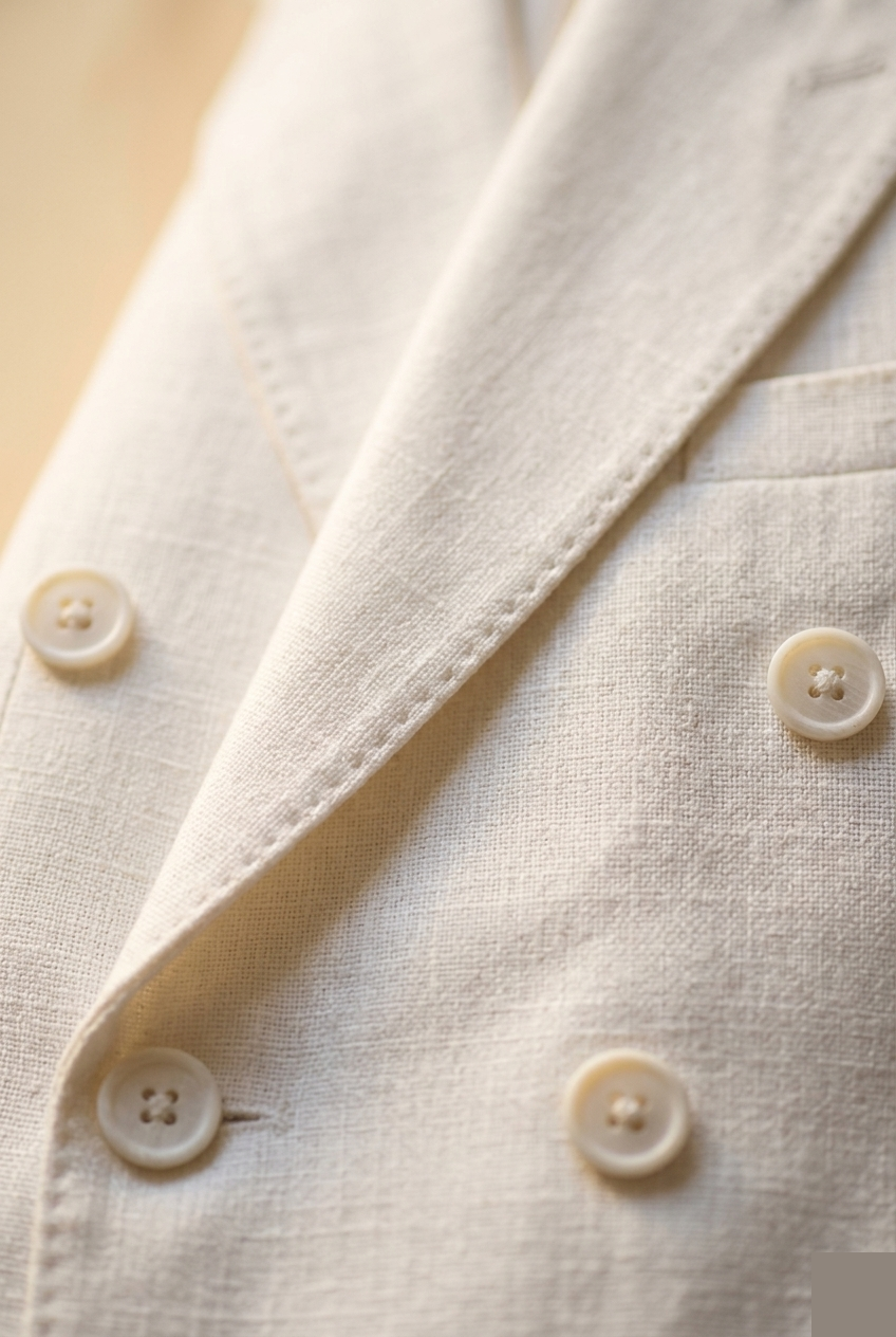 Men's Double Breasted Linen Jacket - White | Ron Tomson