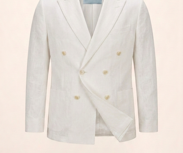 Men's Double Breasted Linen Jacket - White – Ron Tomson