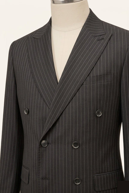 Ron Tomson Pinstripe Peak Lapel Double Breasted Suit - Black