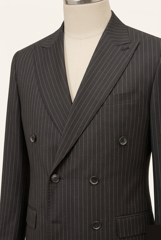 Ron Tomson Pinstripe Peak Lapel Double Breasted Suit - Black