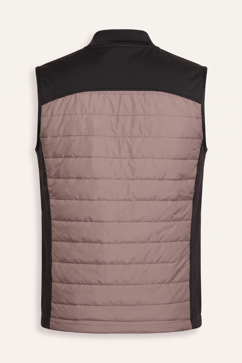 Men's Quilted Puffer Vest - Taupe - Back View