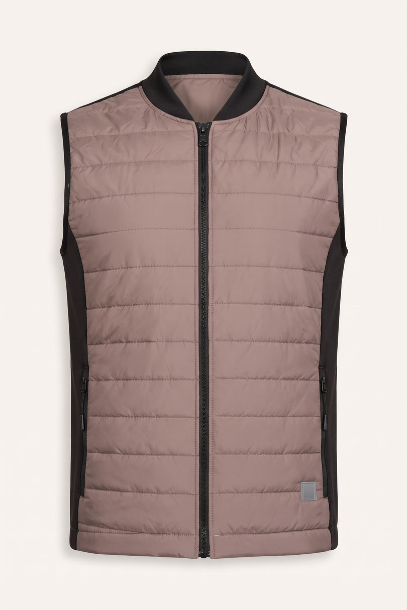 Men's Quilted Puffer Vest - Taupe - Front View