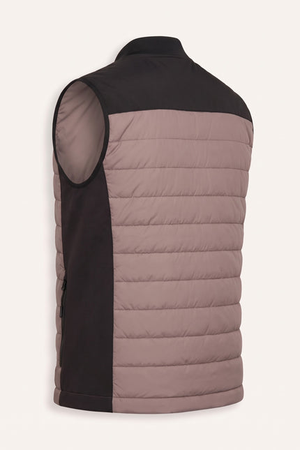 Men's Quilted Puffer Vest - Taupe - Side View