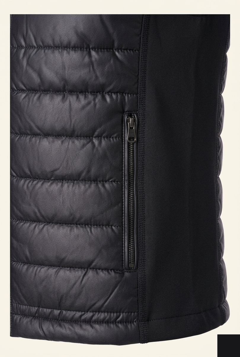 Men's Quilted Puffer Vest - Black - Detail - Ron Tomson