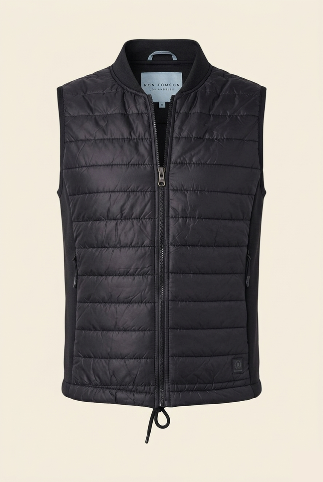 Men's Quilted Puffer Vest - Black - Ron Tomson