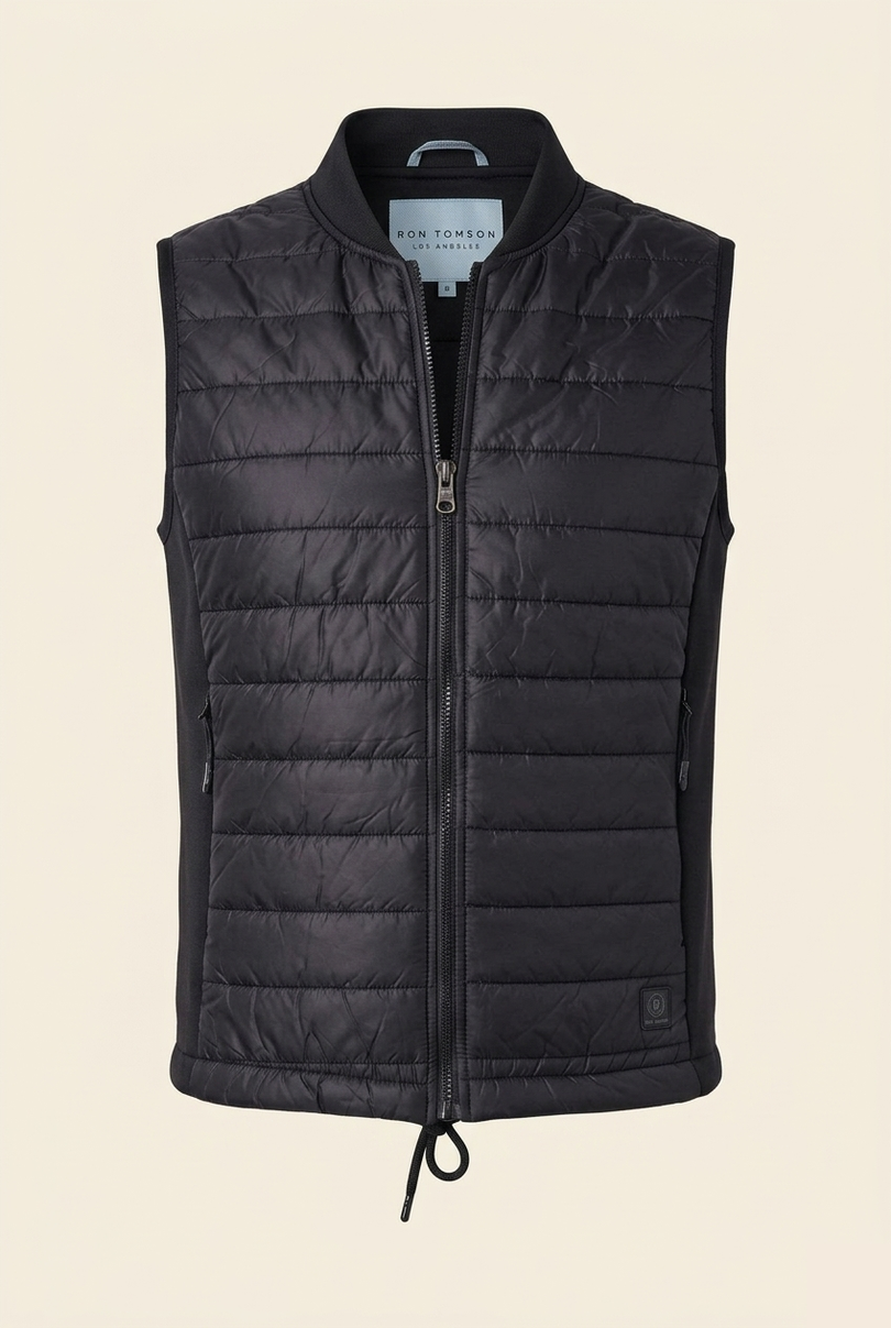 Men's Quilted Puffer Vest - Black - Ron Tomson