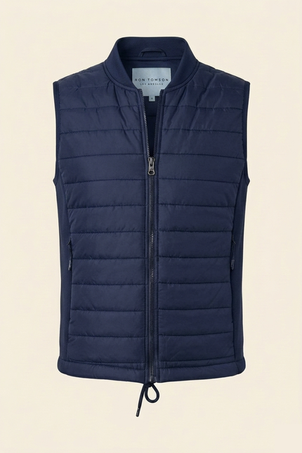 Men's Quilted Puffer Vest - Navy - Ron Tomson