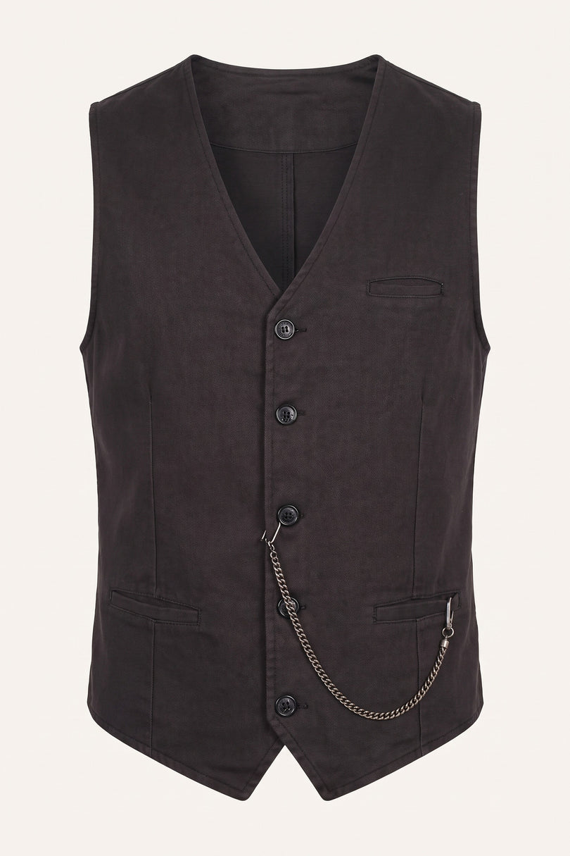 N° 5948 POCKET-WATCH CHAIN VEST - BLACK GREY - Front View