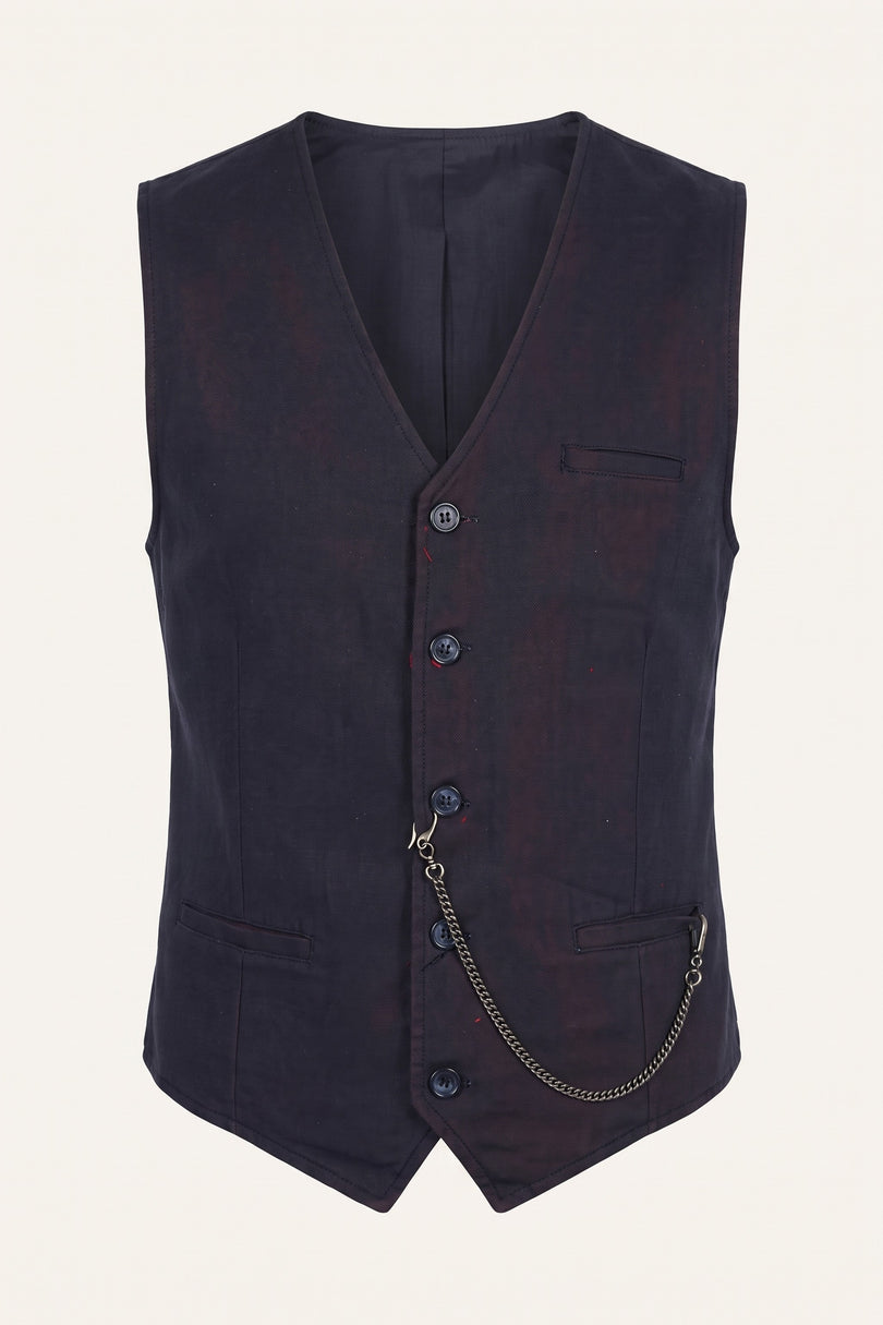N° 5948 POCKET-WATCH CHAIN VEST - NAVY RED - Front View