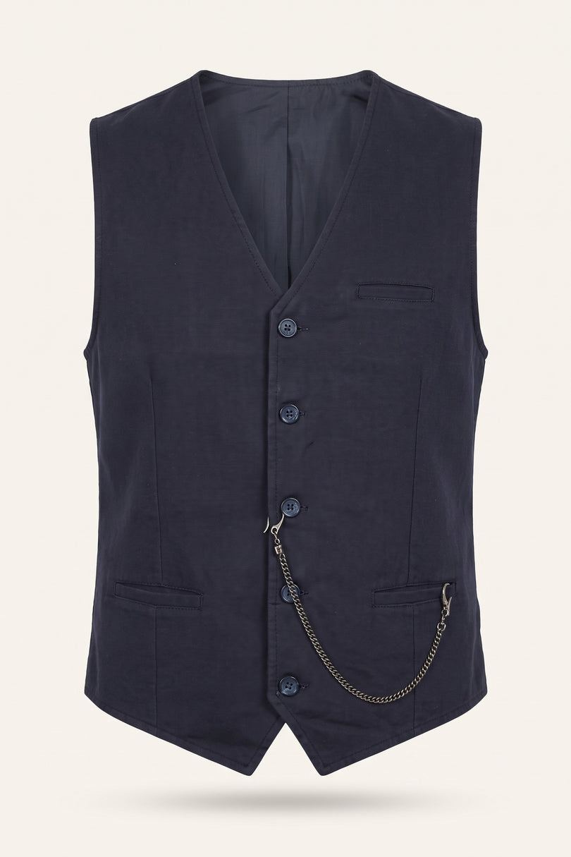 N° 5948 POCKET-WATCH CHAIN VEST - NAVY SAX - Front View