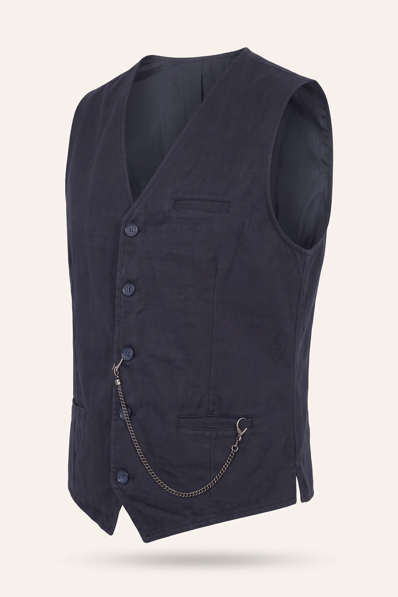N° 5948 POCKET-WATCH CHAIN VEST - NAVY SAX - Side View