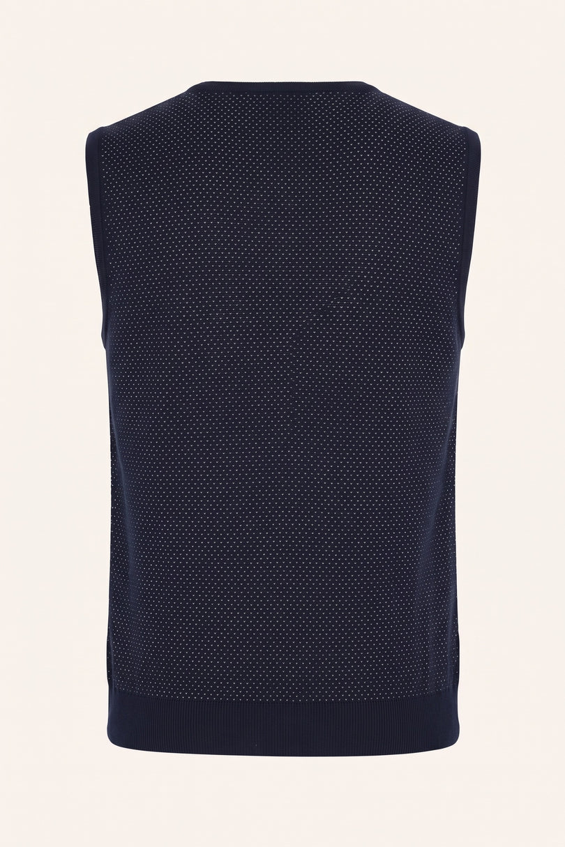 Textured Knitted GP Vest - Navy - Back View