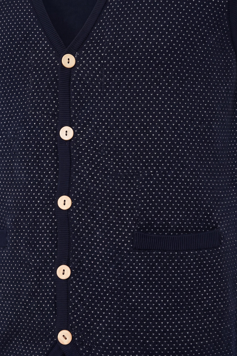 Textured Knitted GP Vest - Navy - Detail View