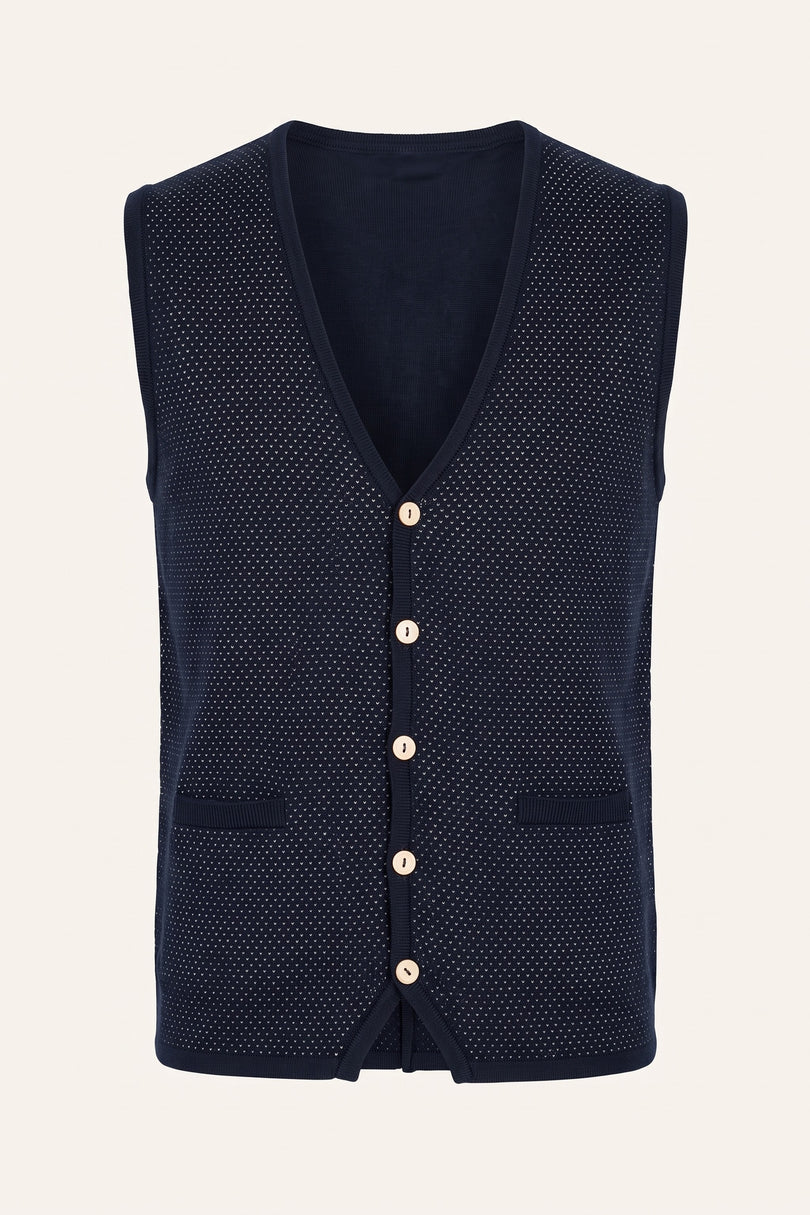 Textured Knitted GP Vest - Navy - Front View