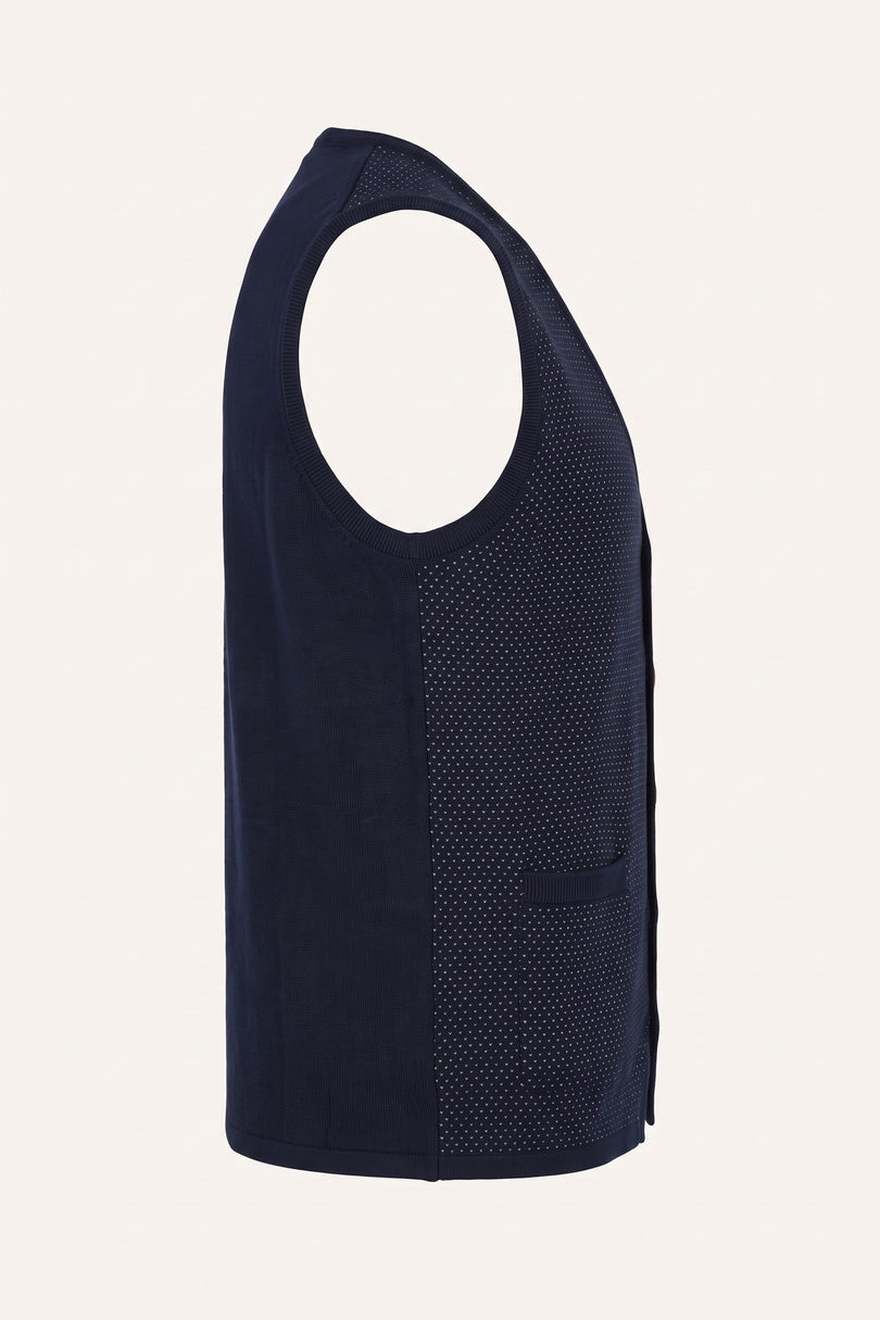 Textured Knitted GP Vest - Navy - Side View