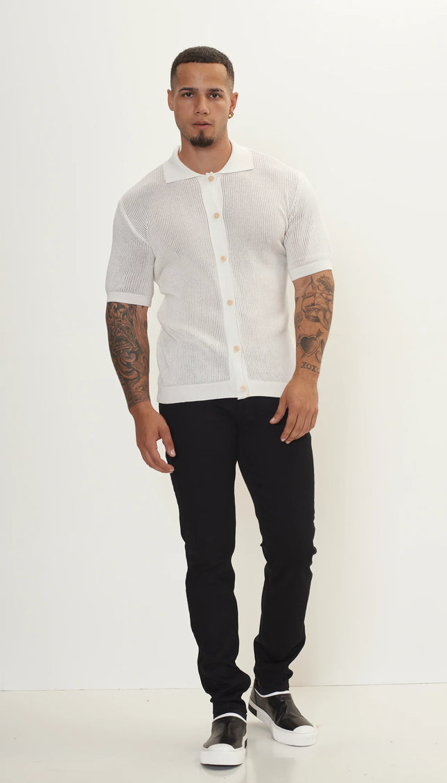 See Through Button Down Mesh Top - Off White