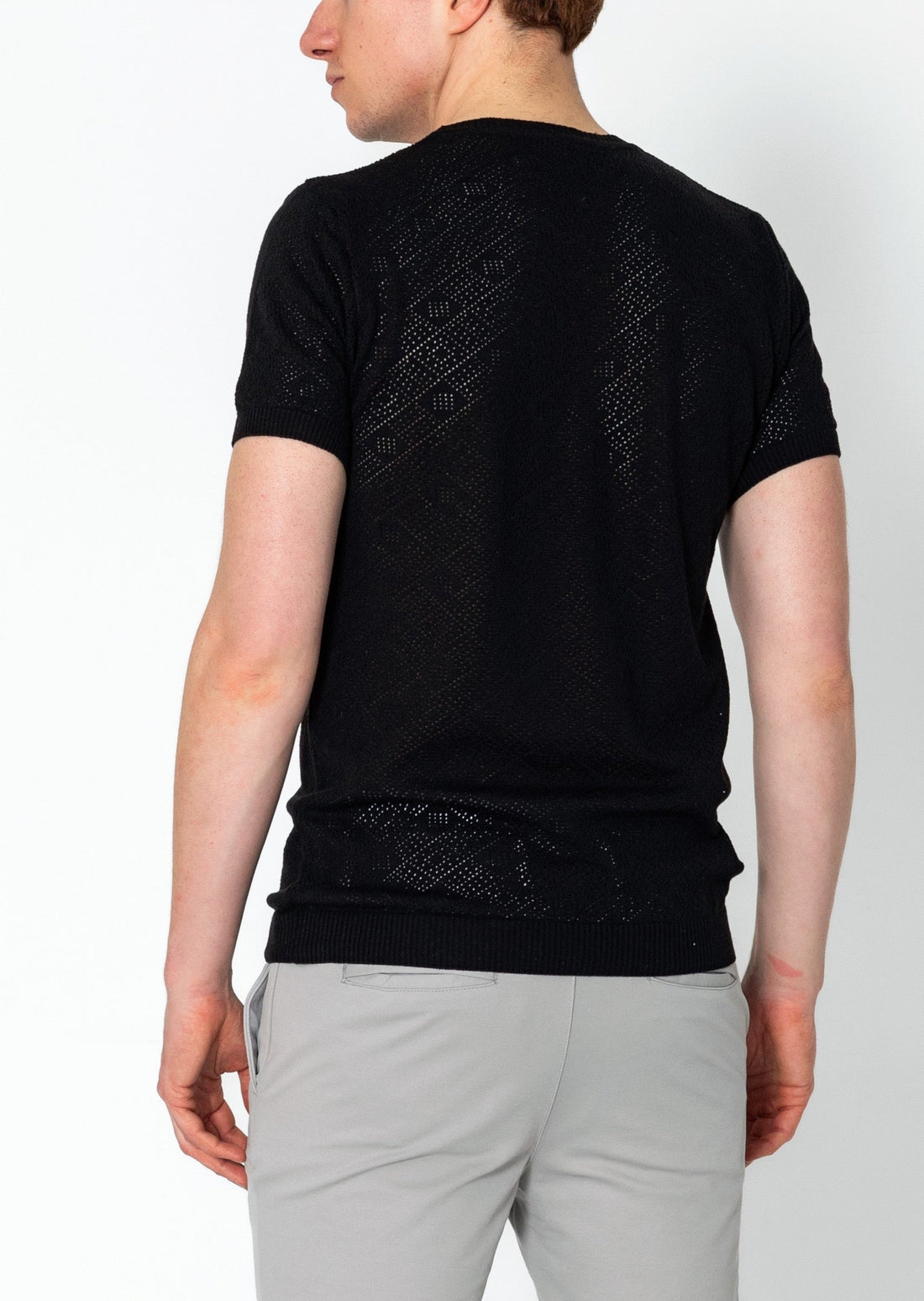 Geometric Crochet Knit Top - Black