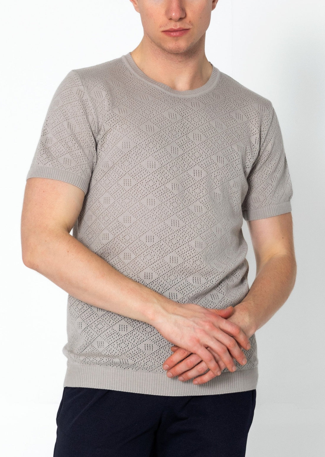 Geometric Crochet Knit Top - Grey