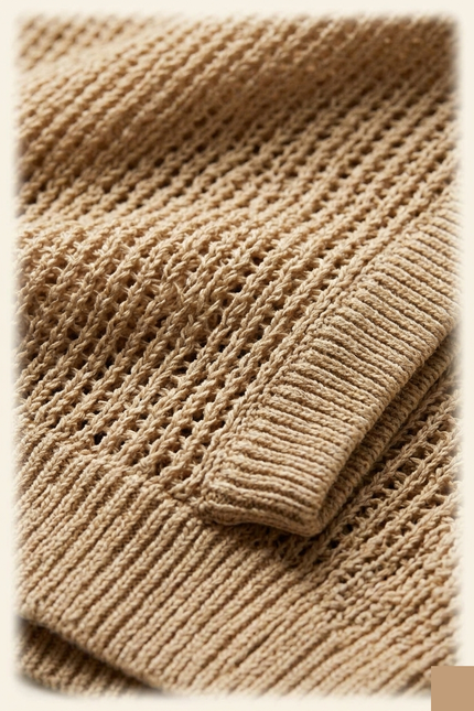Men's Mesh Knit Tank Top - Beige - Detail - Ron Tomson