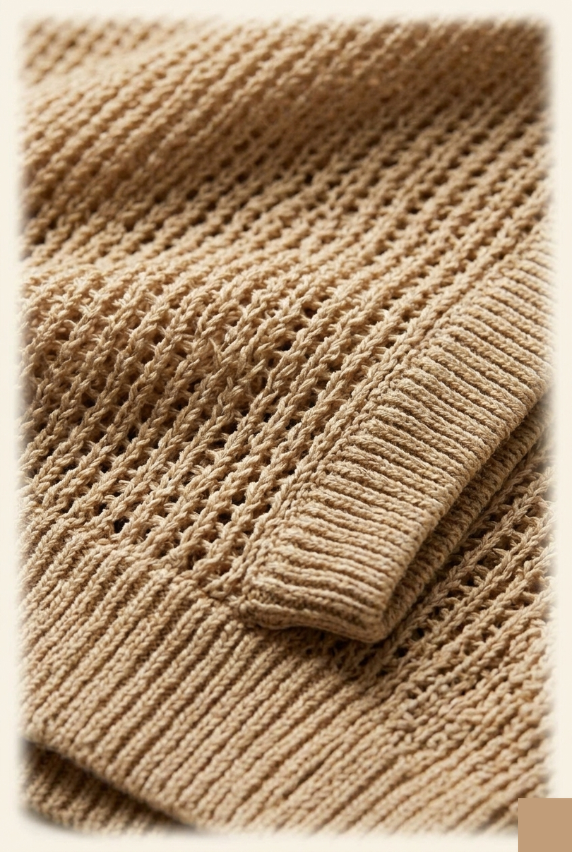 Men's Mesh Knit Tank Top - Beige - Detail - Ron Tomson
