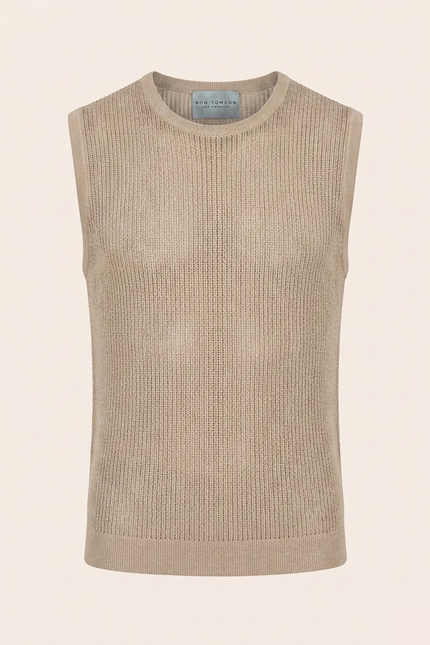 Men's Mesh Knit Tank Top - Beige - Ron Tomson