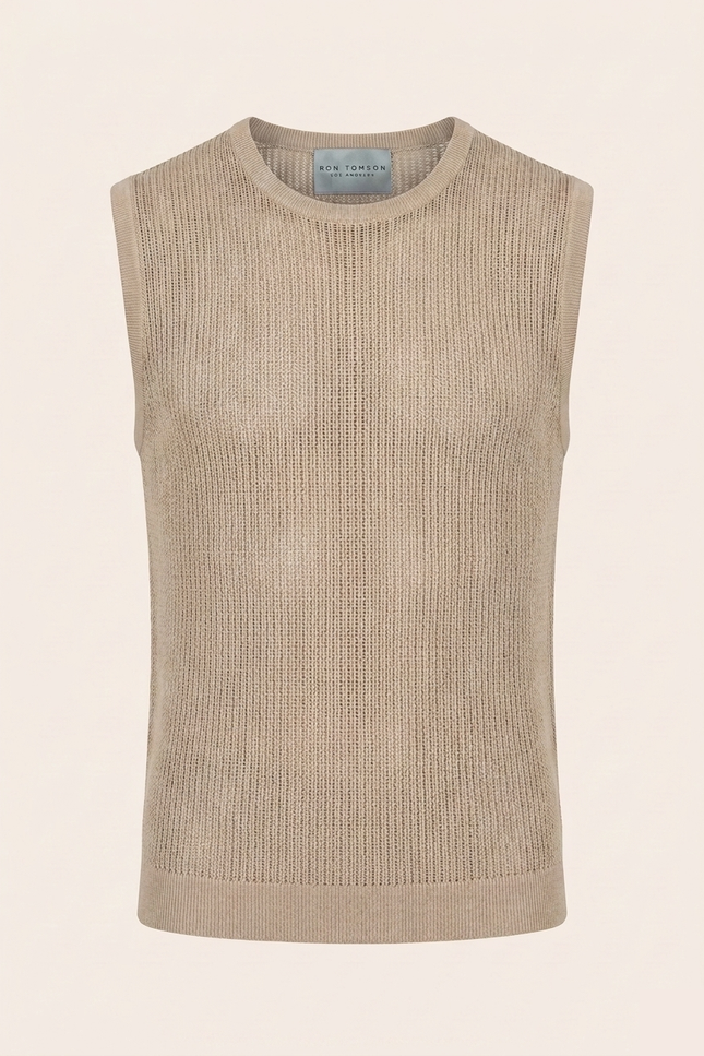 Men's Mesh Knit Tank Top - Beige - Ron Tomson